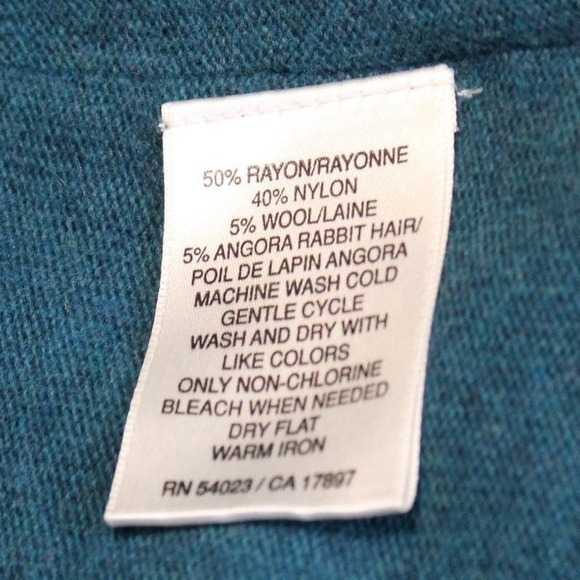 Vintage XL Teal Blue Wool Angora Blend Deep V-Neck Ribbed Sleeve Y2K Sweater - Picture 9 of 12